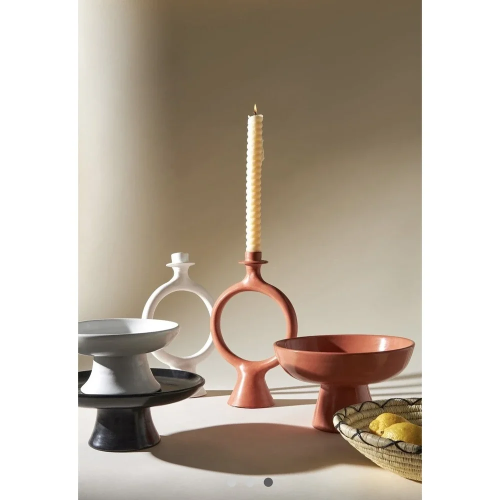 Anthropologie Candle Holder Candlestick Moroccan Ring Taper Terracota Sculptural
